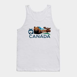 Canada Wildlife Hoodie | Moose, Bear, Beaver & Wolf | Nature Lovers | Perfect Canadian Gift Tank Top